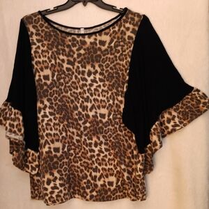 EUC. Animal print ruffled sleeve blouse. Size Large